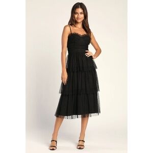 Lulu’s Black Polka Dot Bustier Midi Dress